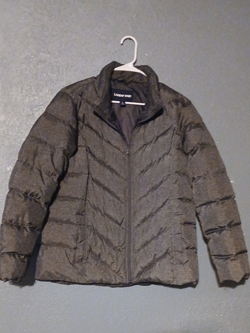 Lands' End Women's Heathered Charcoal Quilted Puffer Coat